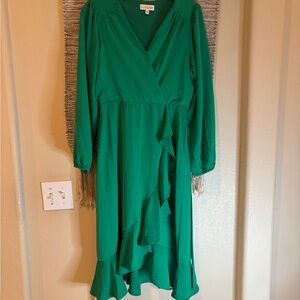 Luxology Green Wrap Sundress with Bishop Sleeves